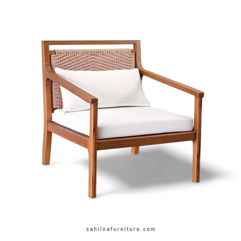 teak and rattan lounge chair