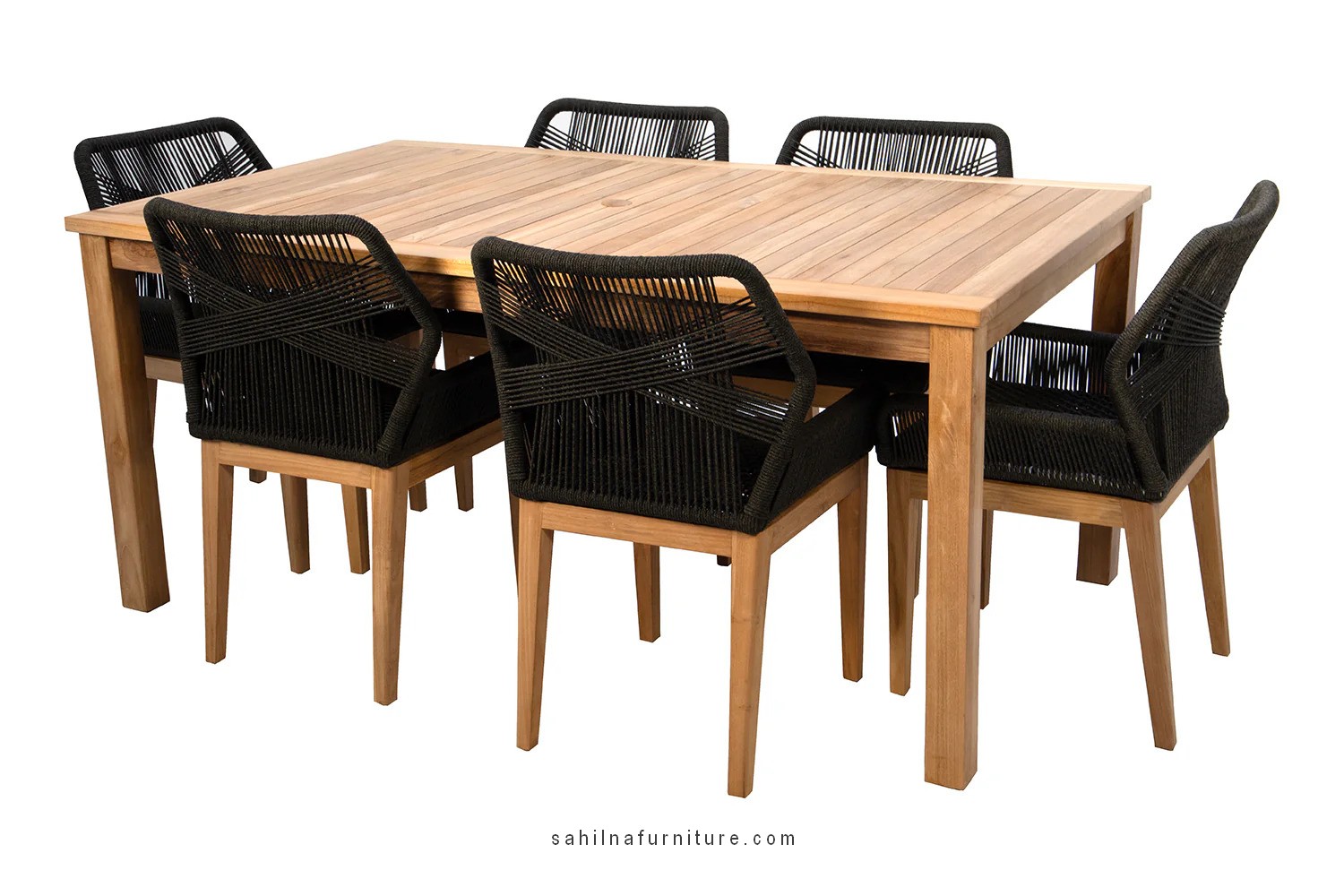 teak and rope outdoor dining set