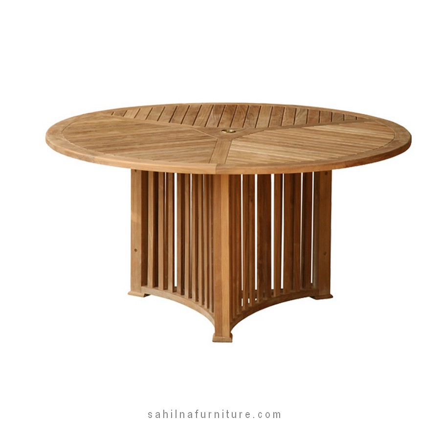 round teak outdoor dining table