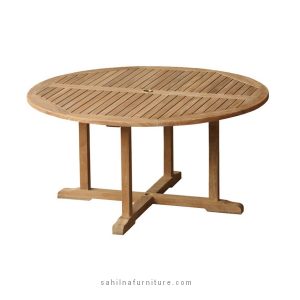 round teak outdoor dining table