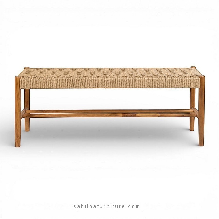 teak and rope bench
