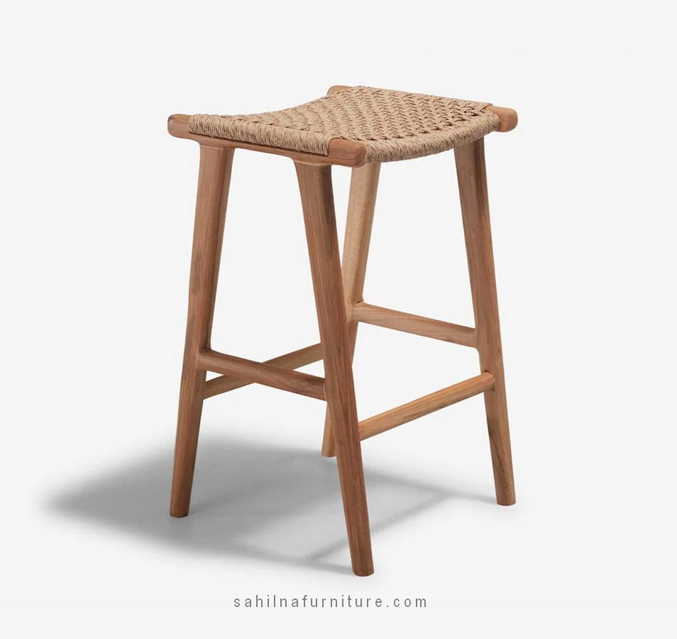 teak and synthetic rattan bar stool