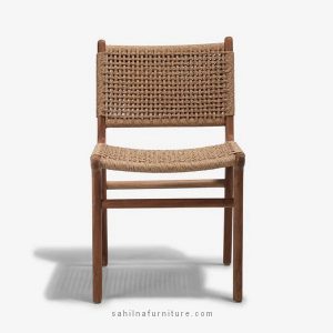 teak wood and synthetic rattan dining chair