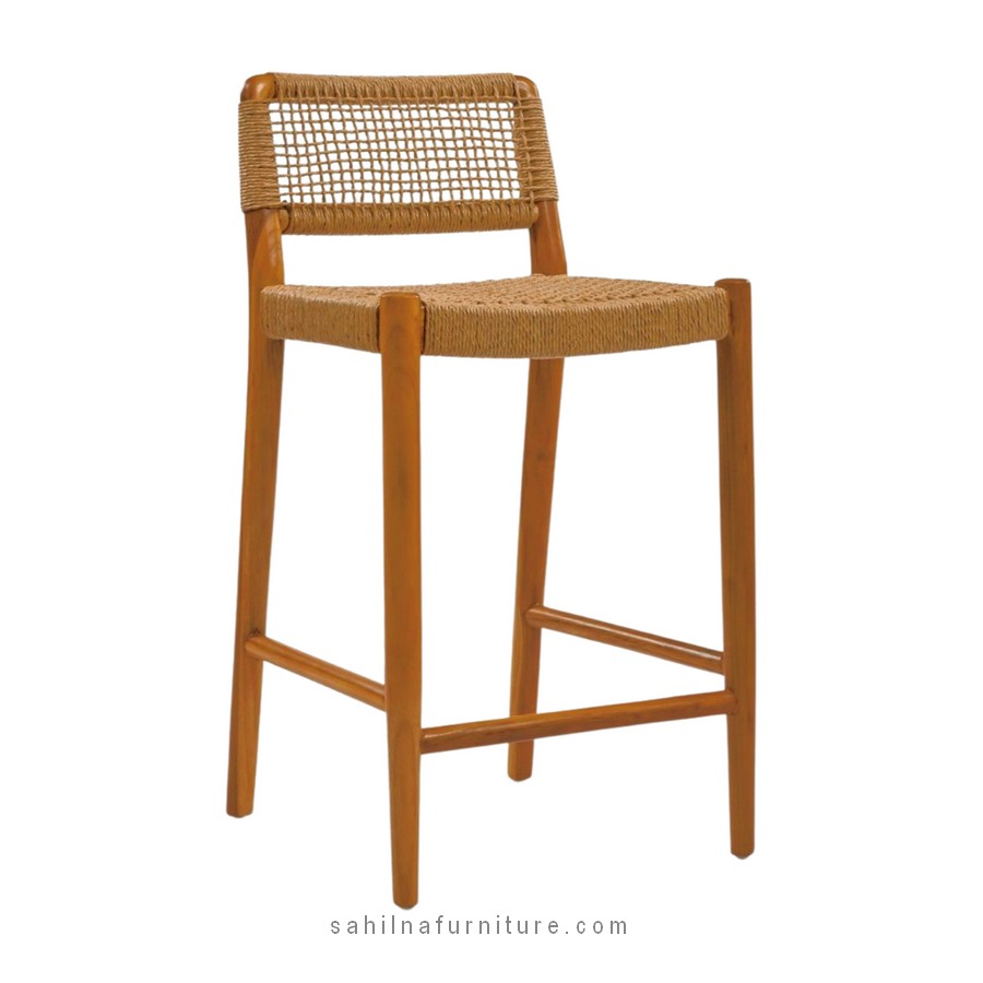 teak and synthetic rattan bar stool