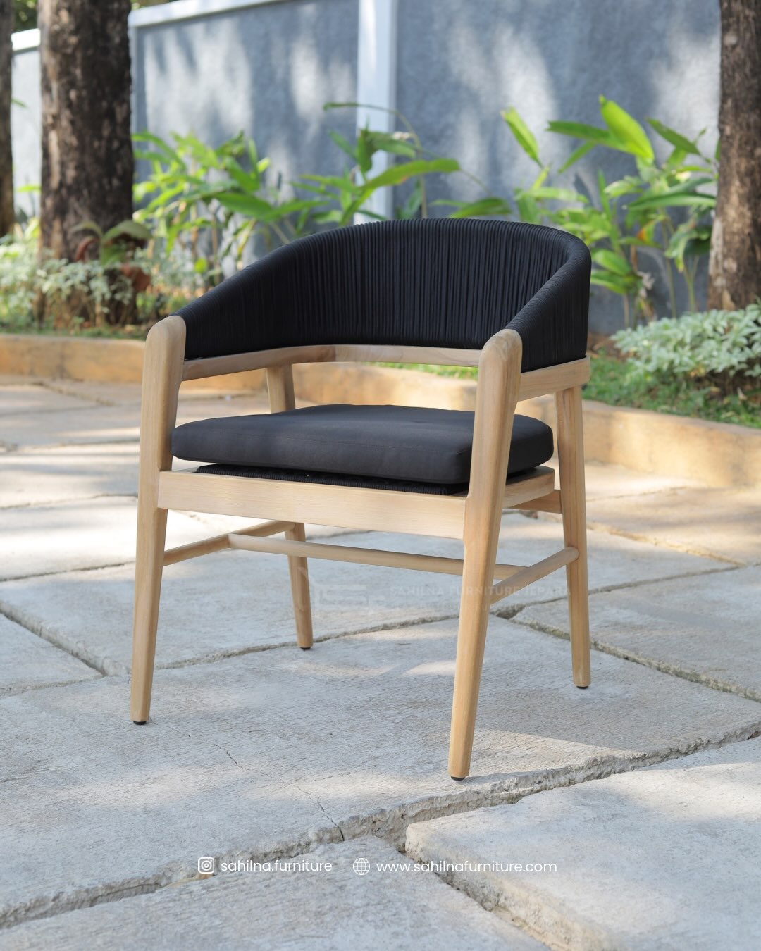 teak wood and rope dining armchair