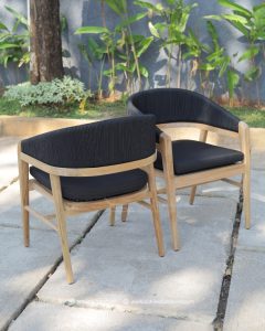 teak wood and rope dining armchair