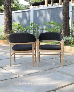 teak wood and rope dining armchair
