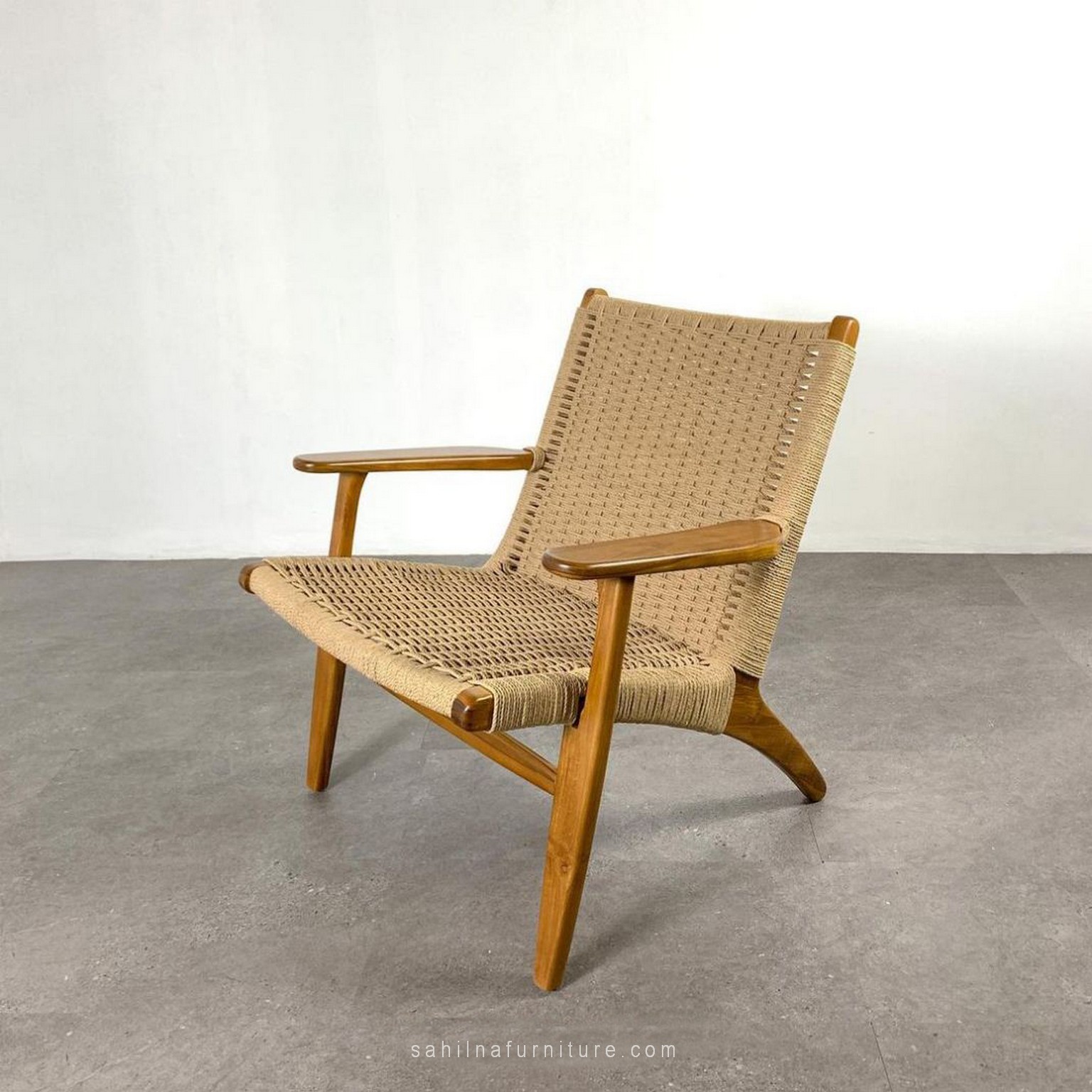 teak wood and synthetic rattan lounge arm chair