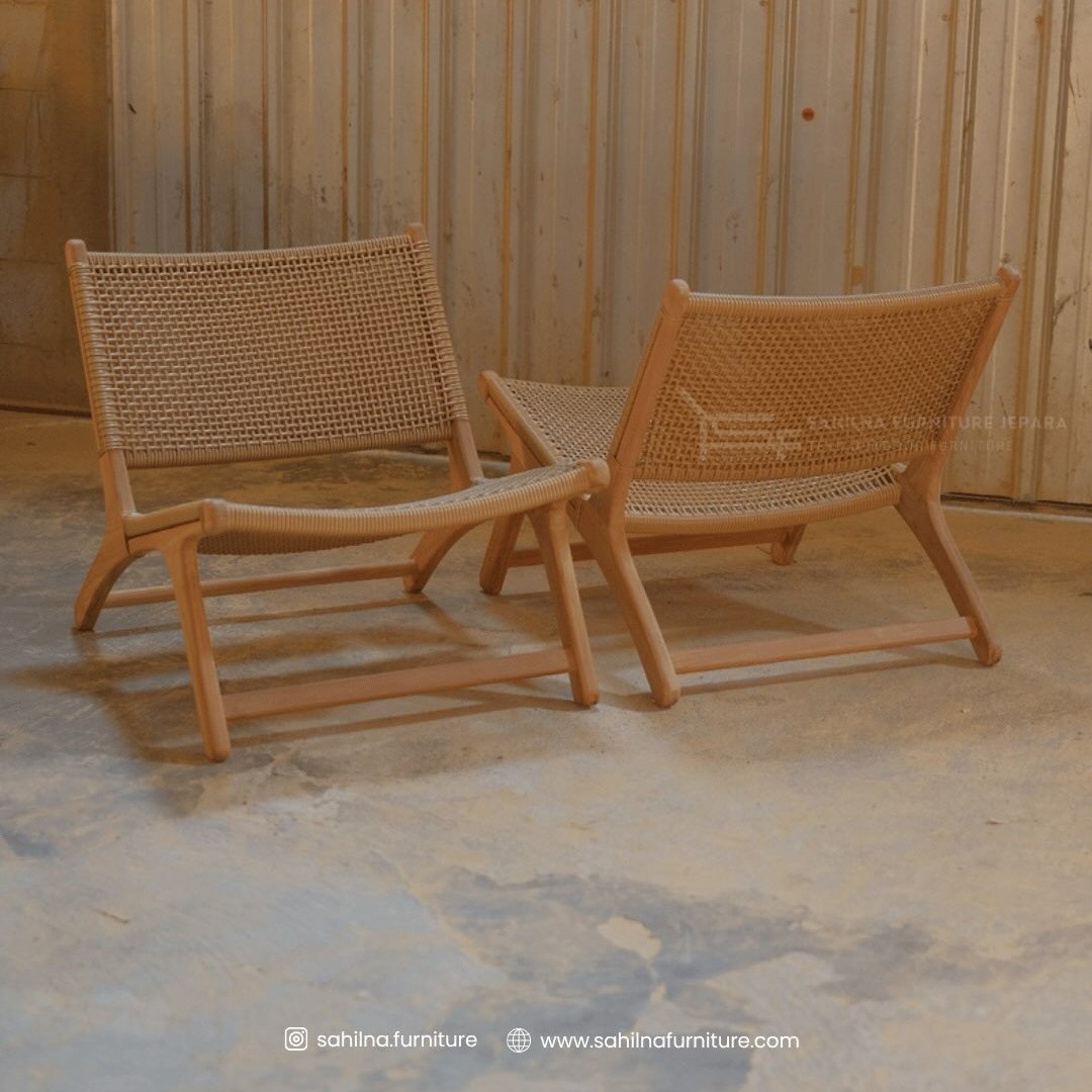 Teak and Rattan Lounge Chair
