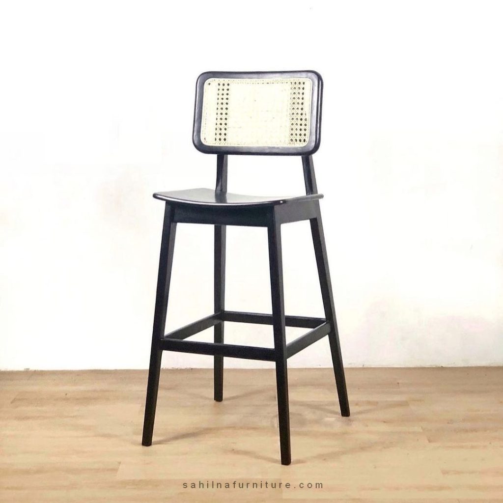 black wooden bar stools