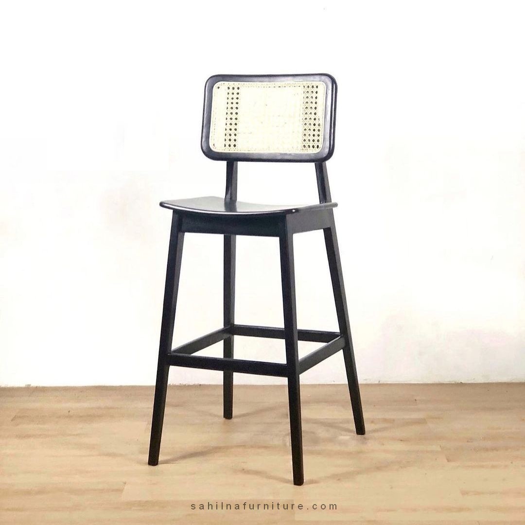 black wooden bar stools