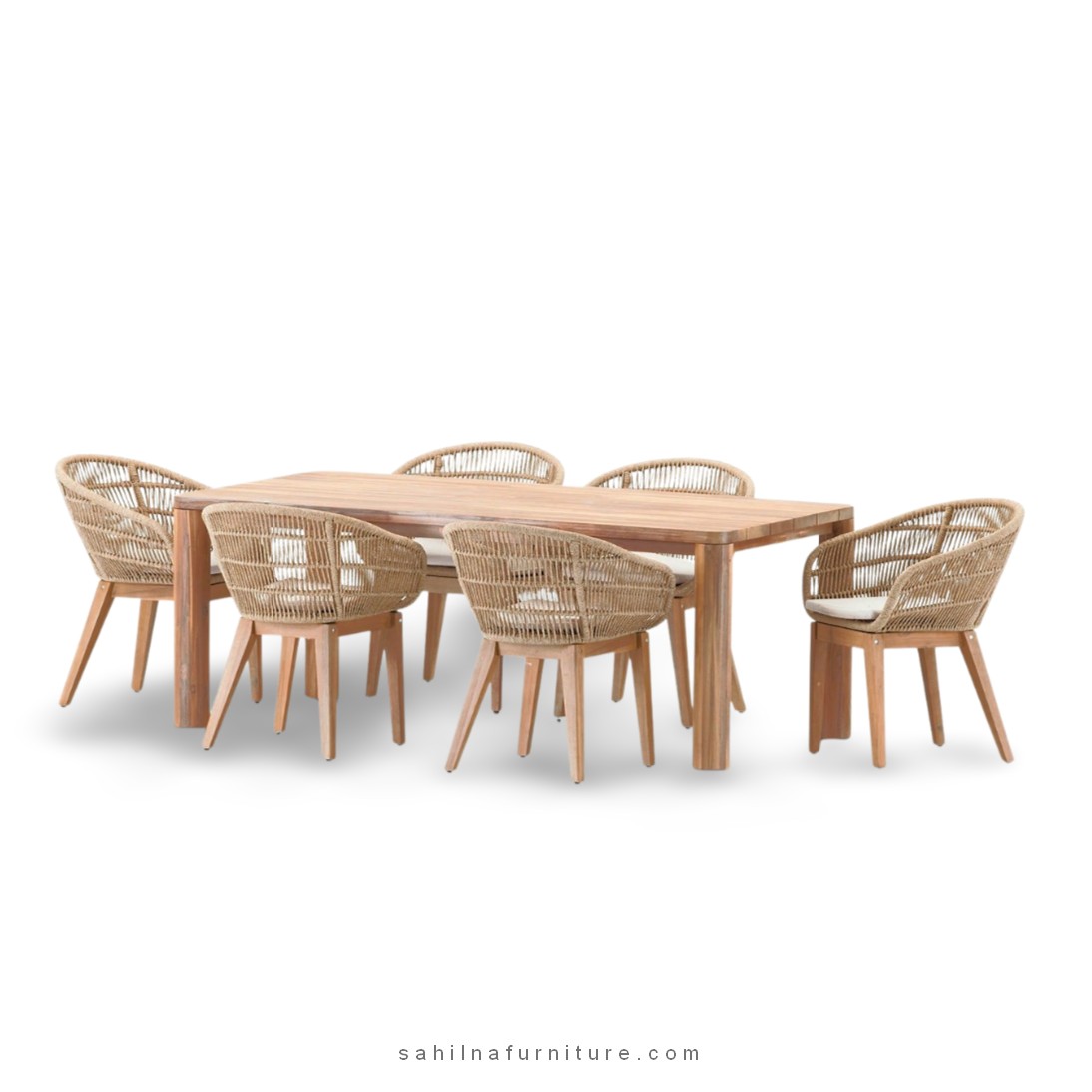 teak and rope outdoor dining set