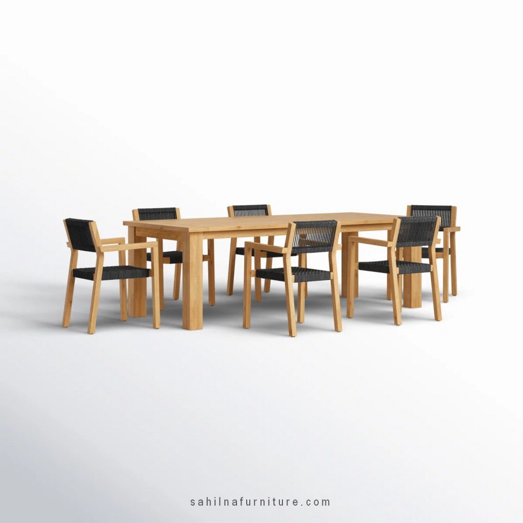 teak and rope outdoor dining set