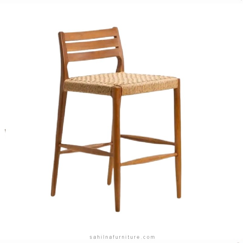 teak and synthetic rattan bar stool