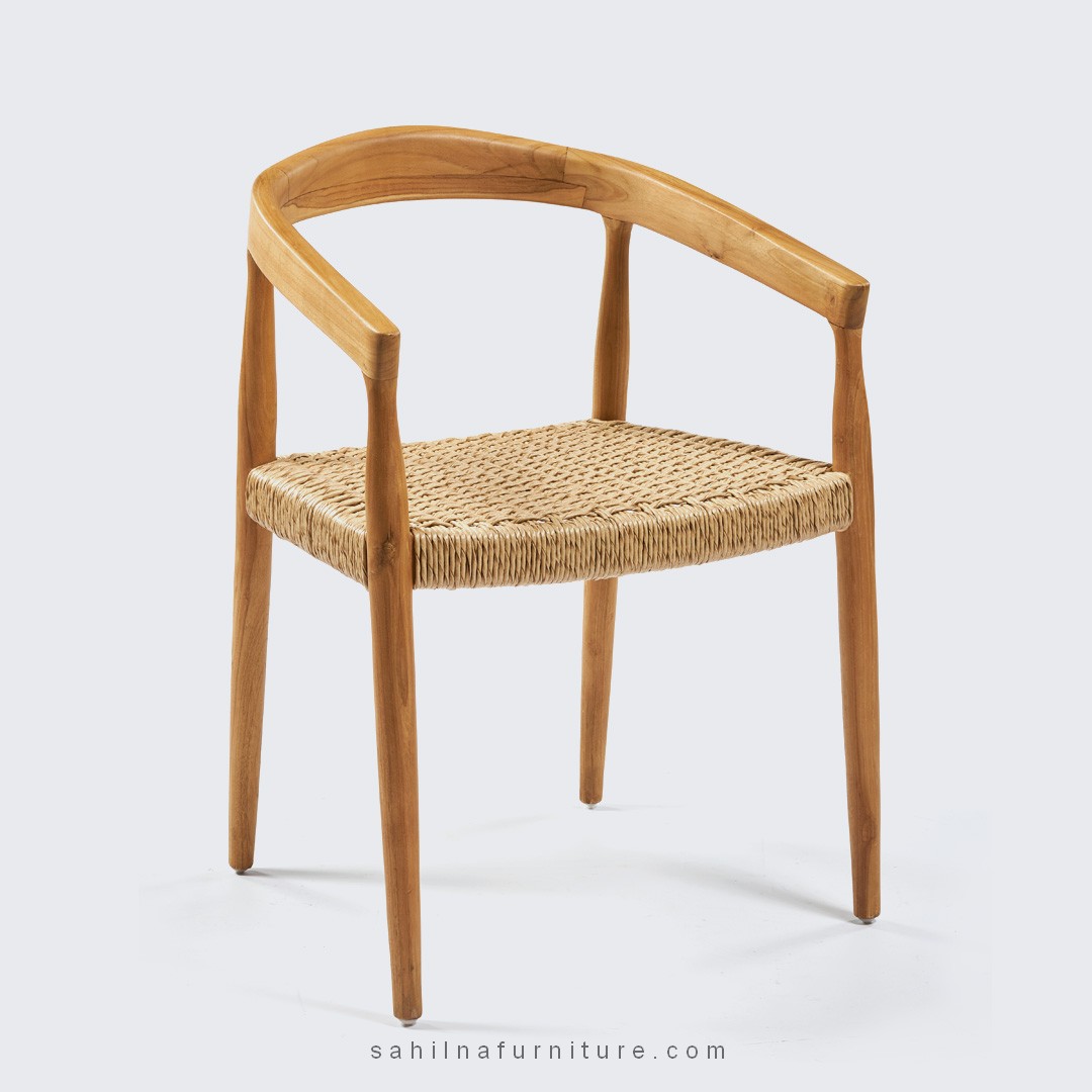 teak wood and synthetic rattan dining chair