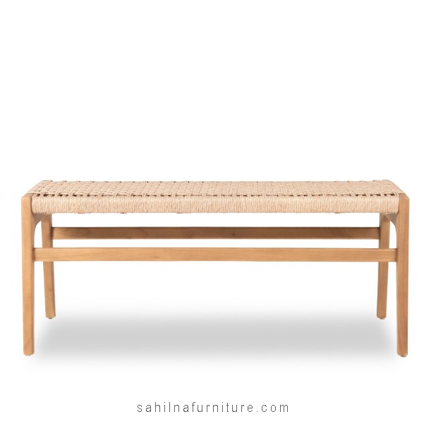teak woven backless bench