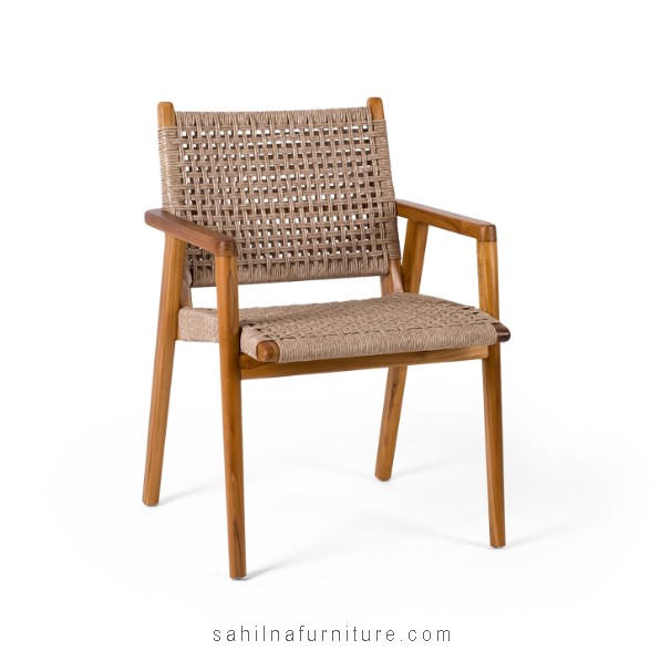 teak woven dining armchair