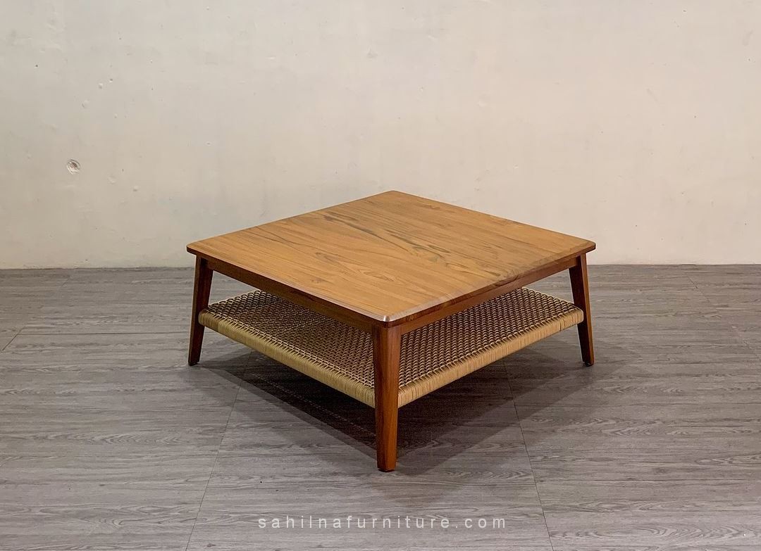 teak woven square coffee table